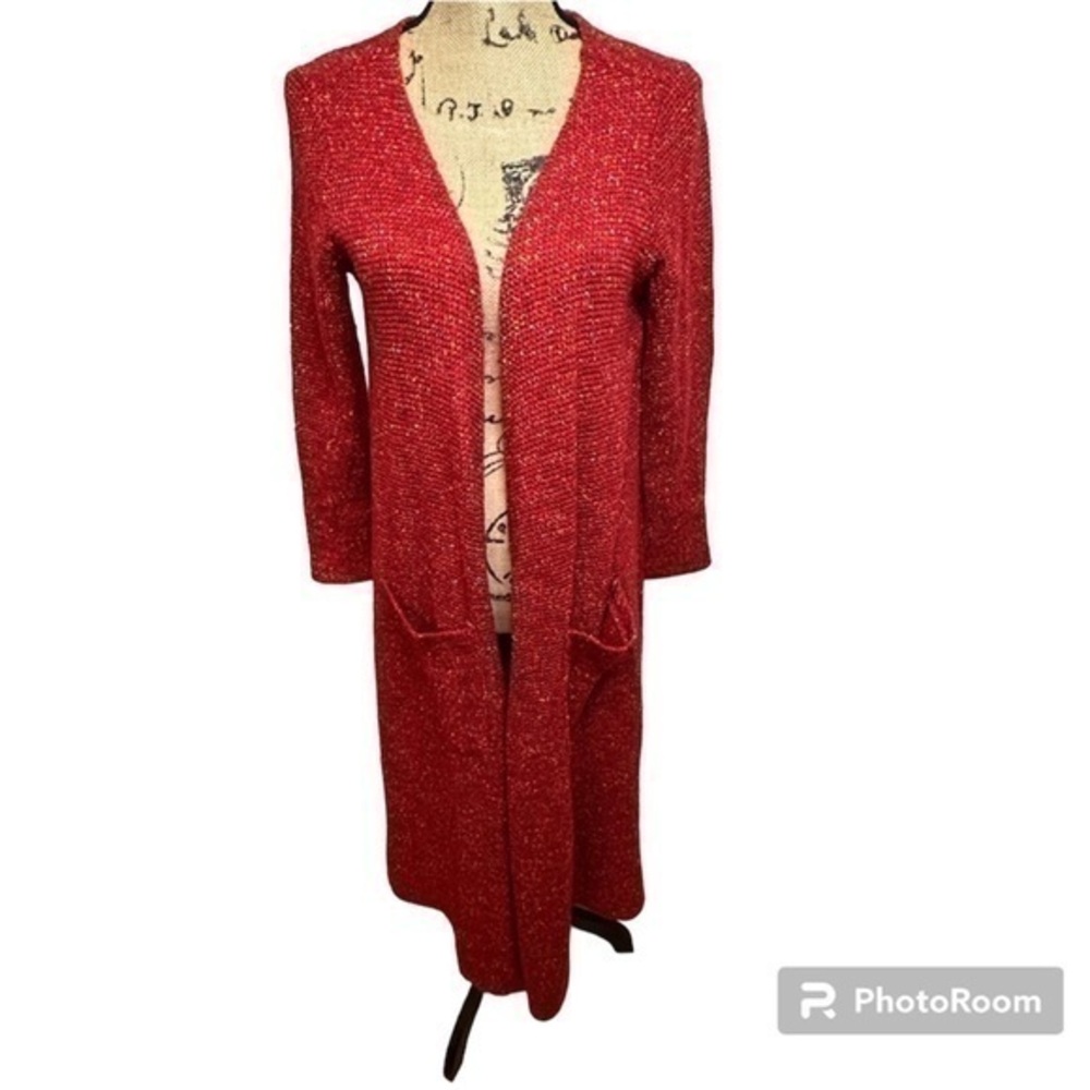 LulaRoe lone Red/Multi open sweater cardigan. Size M